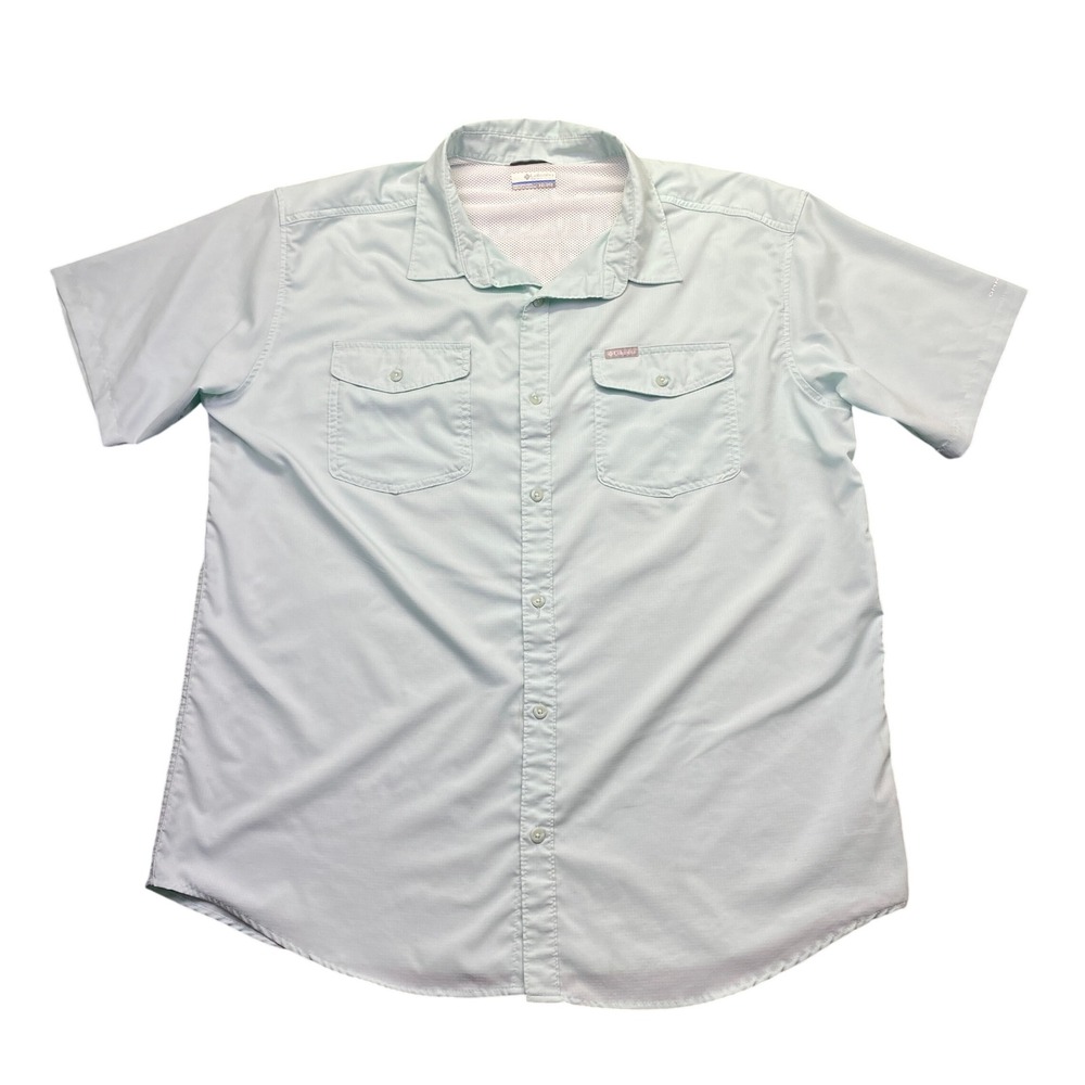 Columbia PFG Mens XXL Short Sleeve Button Down Fishing Shirt Mint Green AM9136